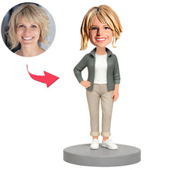 Woman in Gray-Green Coat Custom Bobbleheads