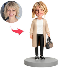 Woman in Light Brown Coat Custom Bobbleheads