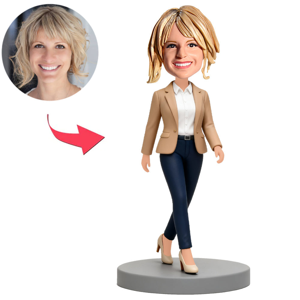 BusinessWoman WearingLight Brown Jacket Custom Bobbleheads