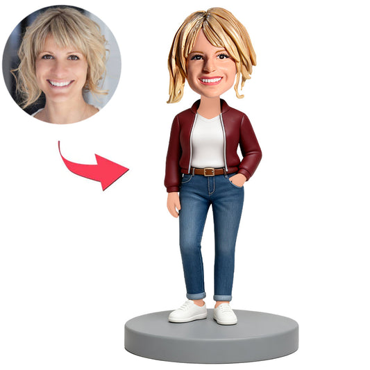 Woman in Burgundy Coat Custom Bobbleheads