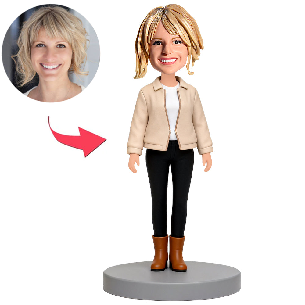 Girl in Beige Coat Custom Bobbleheads