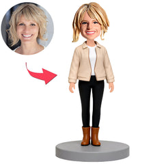 Girl in Beige Coat Custom Bobbleheads