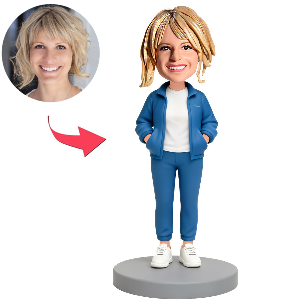 Woman in Blue Coat Custom Bobbleheads
