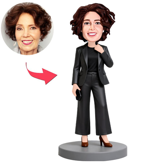 Fashion Woman in Black Suit Custom Bobbleheads