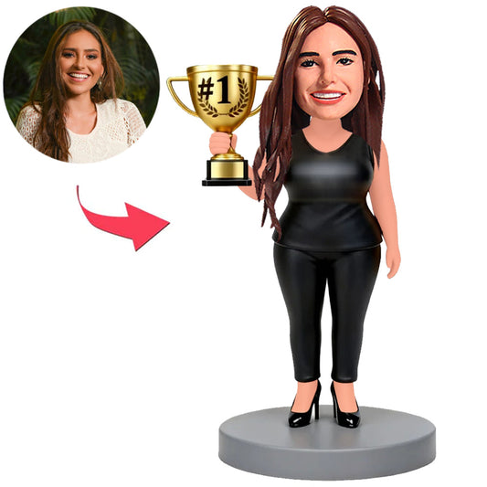 Woman Holding Trophy Sales Champion Custom Bobbleheads