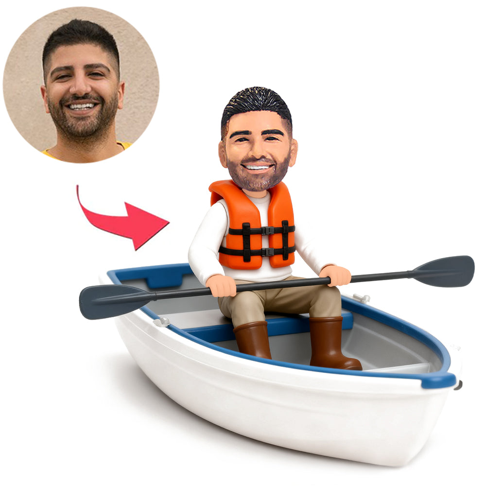 Man Sitting on The Boat Holding Oar Custom Bobbleheads