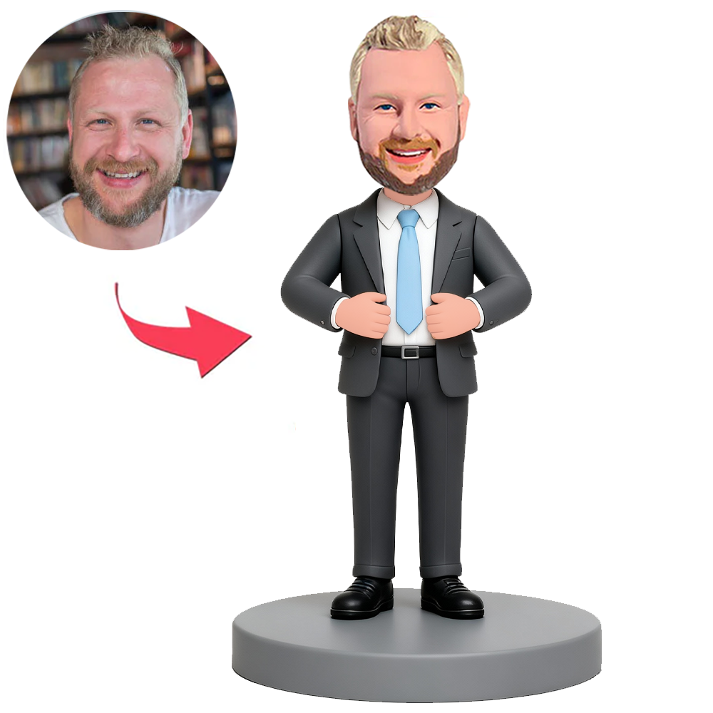 Male Business Owner in Grey Suit Custom Bobbleheads