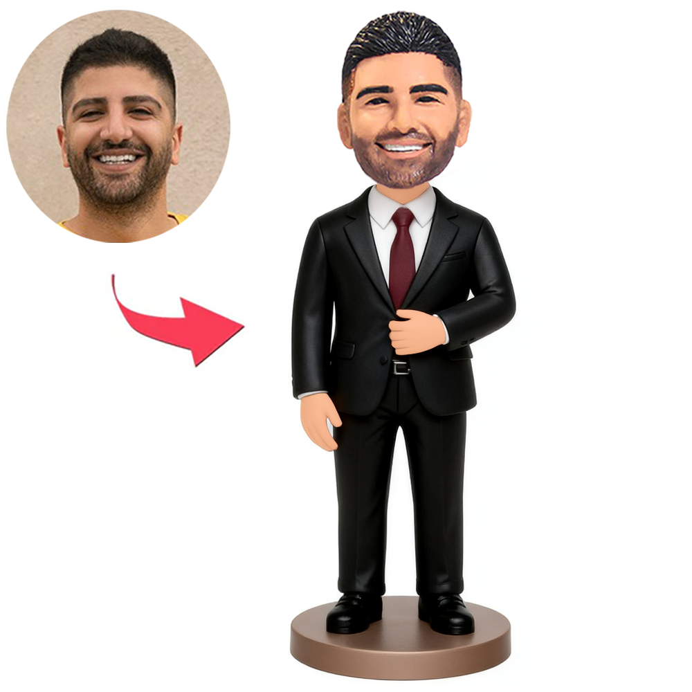 Handsome Male Boss in Black Suit Custom Bobbleheads