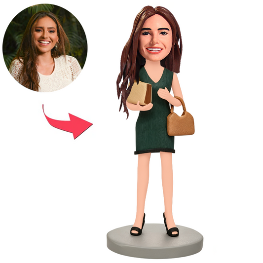 Stylish Woman Carrying a Bag Custom Bobbleheads