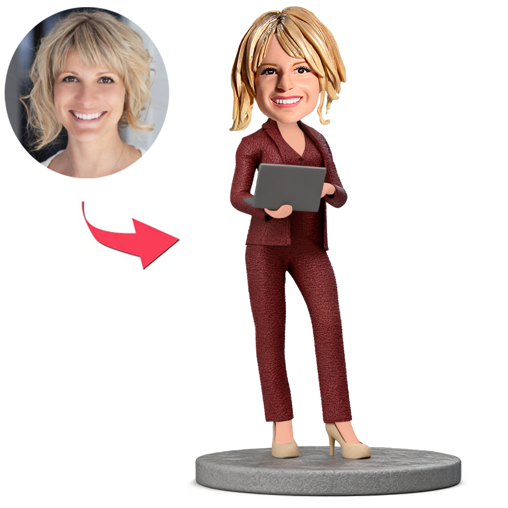 Female Boss Holding Laptop Custom Bobbleheads