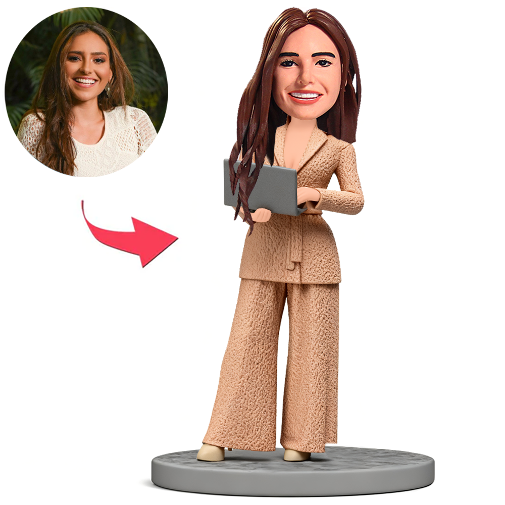 Stylish Woman with Laptop Custom Bobbleheads