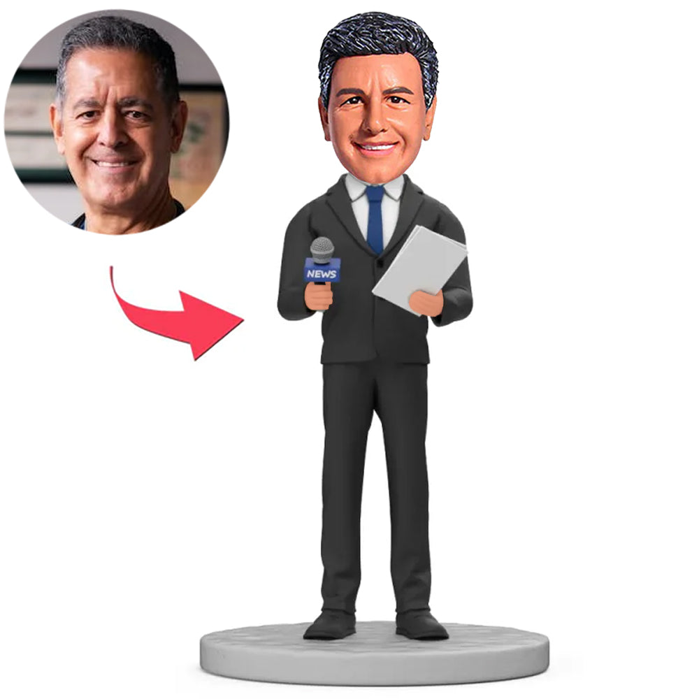 Male Host Announcer in Black Suit Custom Bobbleheads
