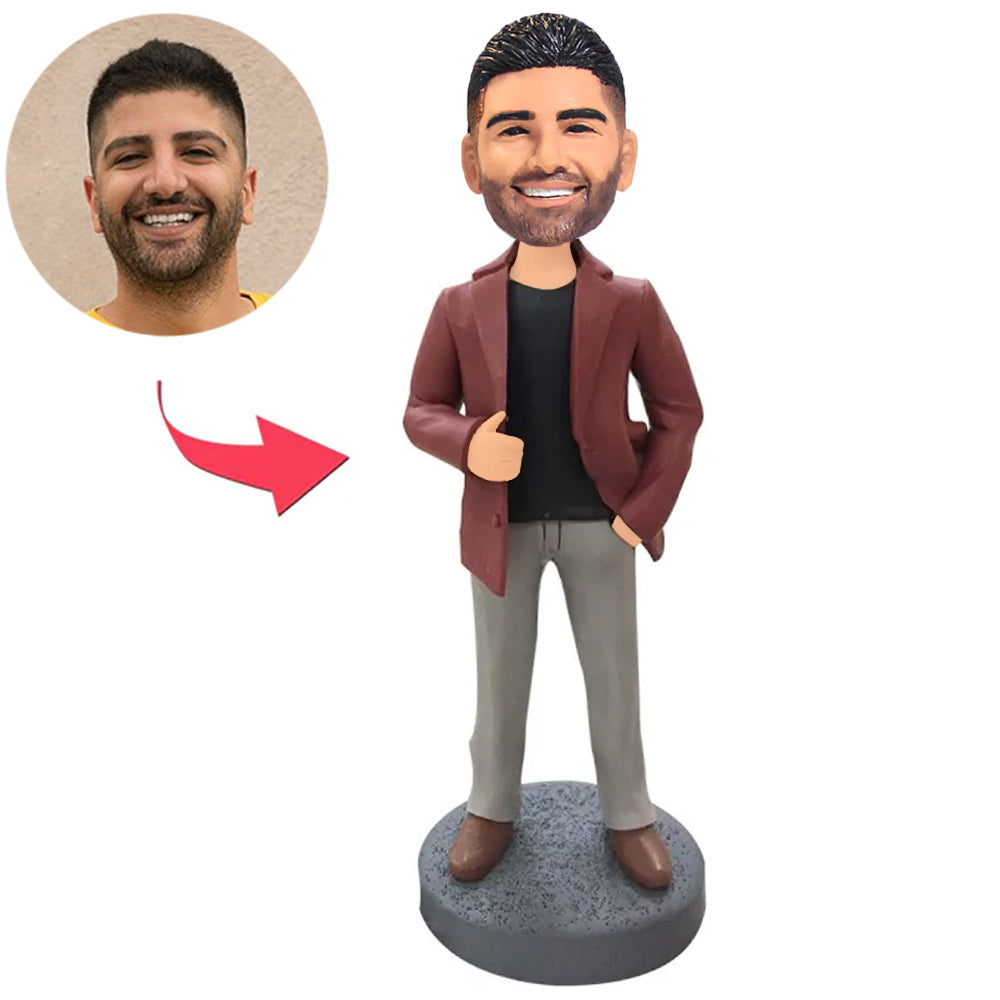 Man in Burgundy Jacket Custom Bobbleheads