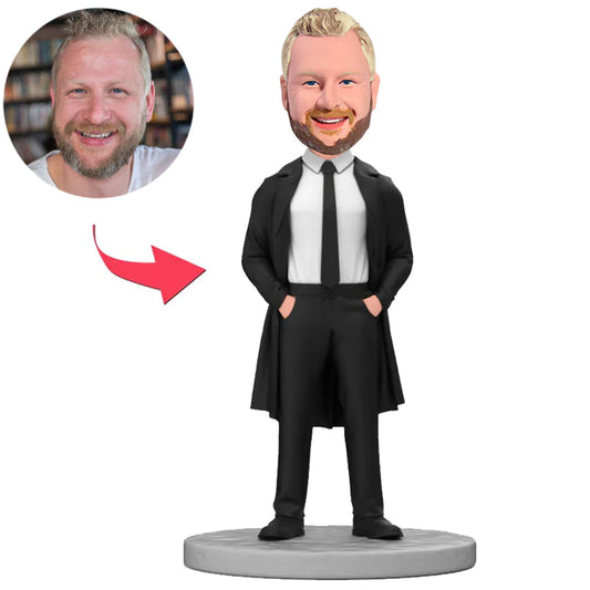 Cool Man in Black Suit Custom Bobbleheads