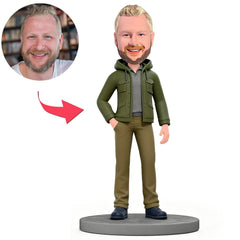 Casual Man Wearing Green Jacket Custom Bobbleheads