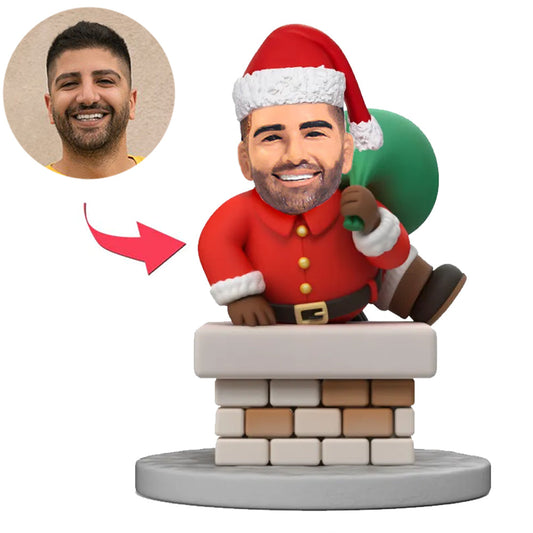 Santa Claus Climbing Out of Chimney Custom Bobbleheads