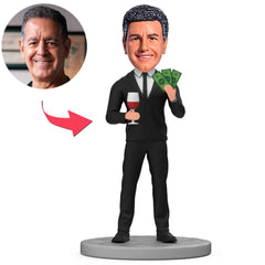 Business Man Carrying Red Wine And Cash Custom Bobbleheads