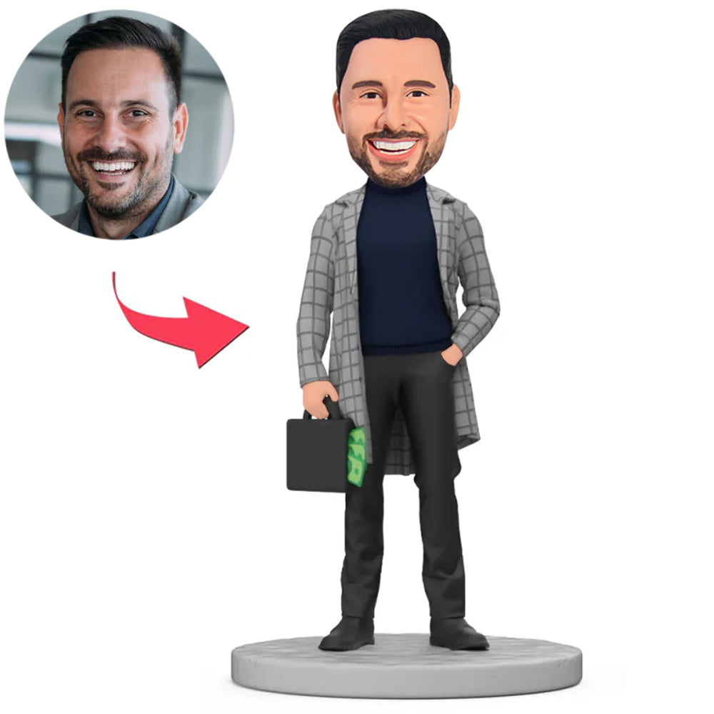 Man with Banknotes Peeking Out of Briefcase Custom Bobbleheads