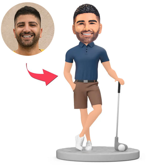 Golf Man in Navy Shirt Custom Bobbleheads