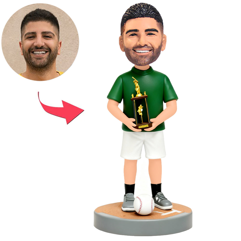 Softball Player Holding Trophy Custom Bobbleheads