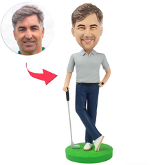 Grey Shirt Golfer Custom Bobbleheads