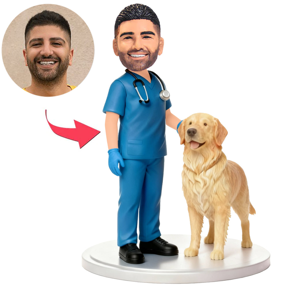 Male Veterinarian Wearing Surgical Scrubs Custom Bobbleheads