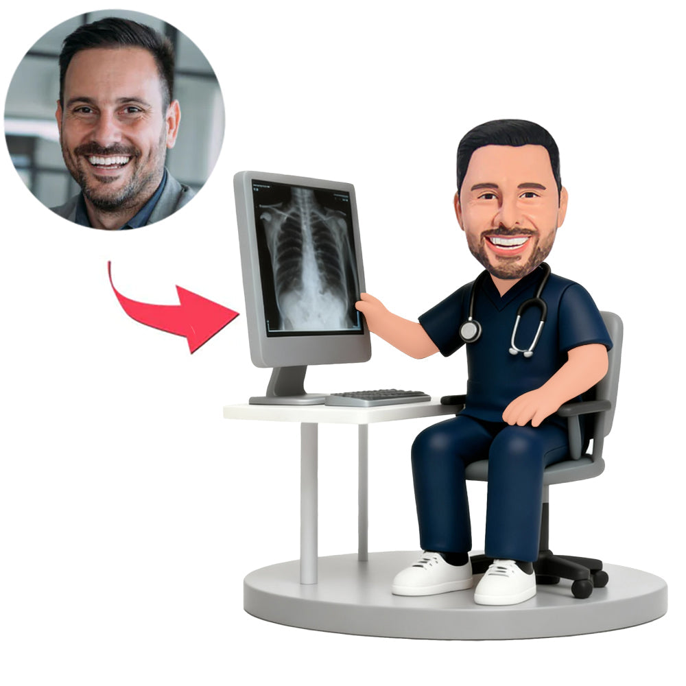 Male Radiology Doctor Looking at Chest X-Ray Custom Bobbleheads