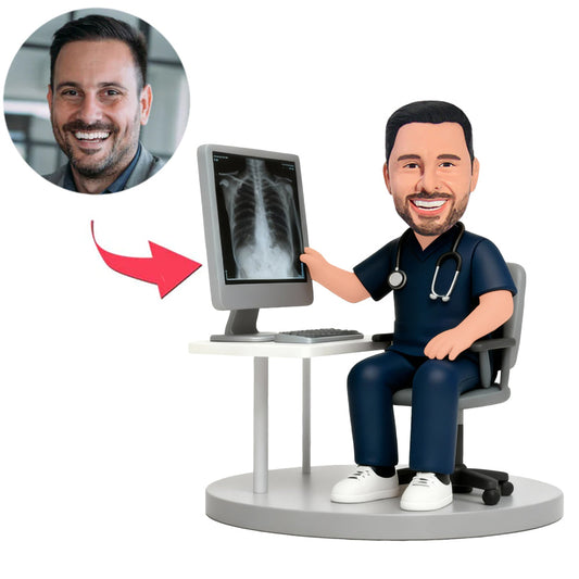 Male Radiology Doctor Looking at Chest X-Ray Custom Bobbleheads