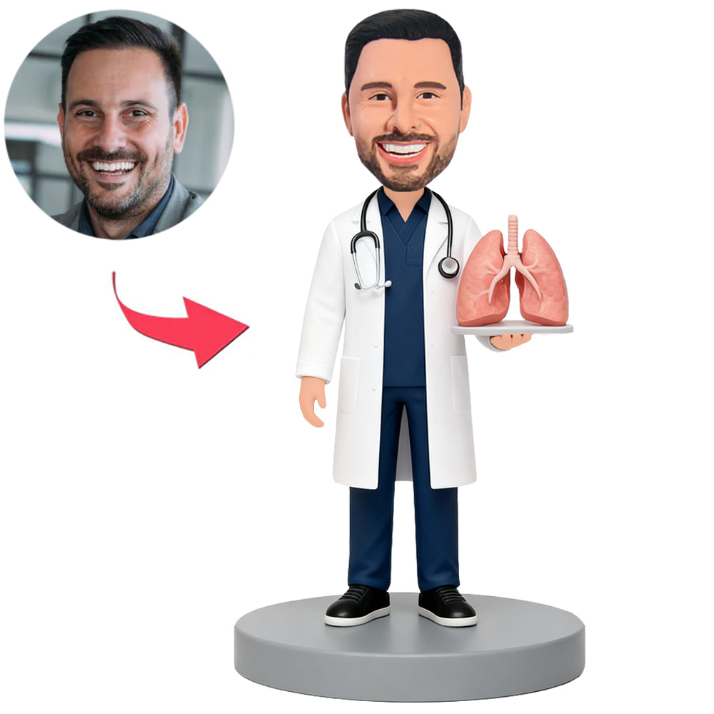 Respiratory Department Male Doctor Holding Lung Model Custom Bobbleheads