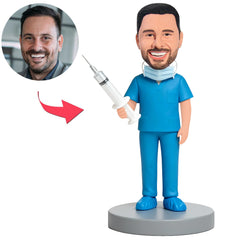 Male Anesthetist Doctor Holding Syringe Custom Bobbleheads