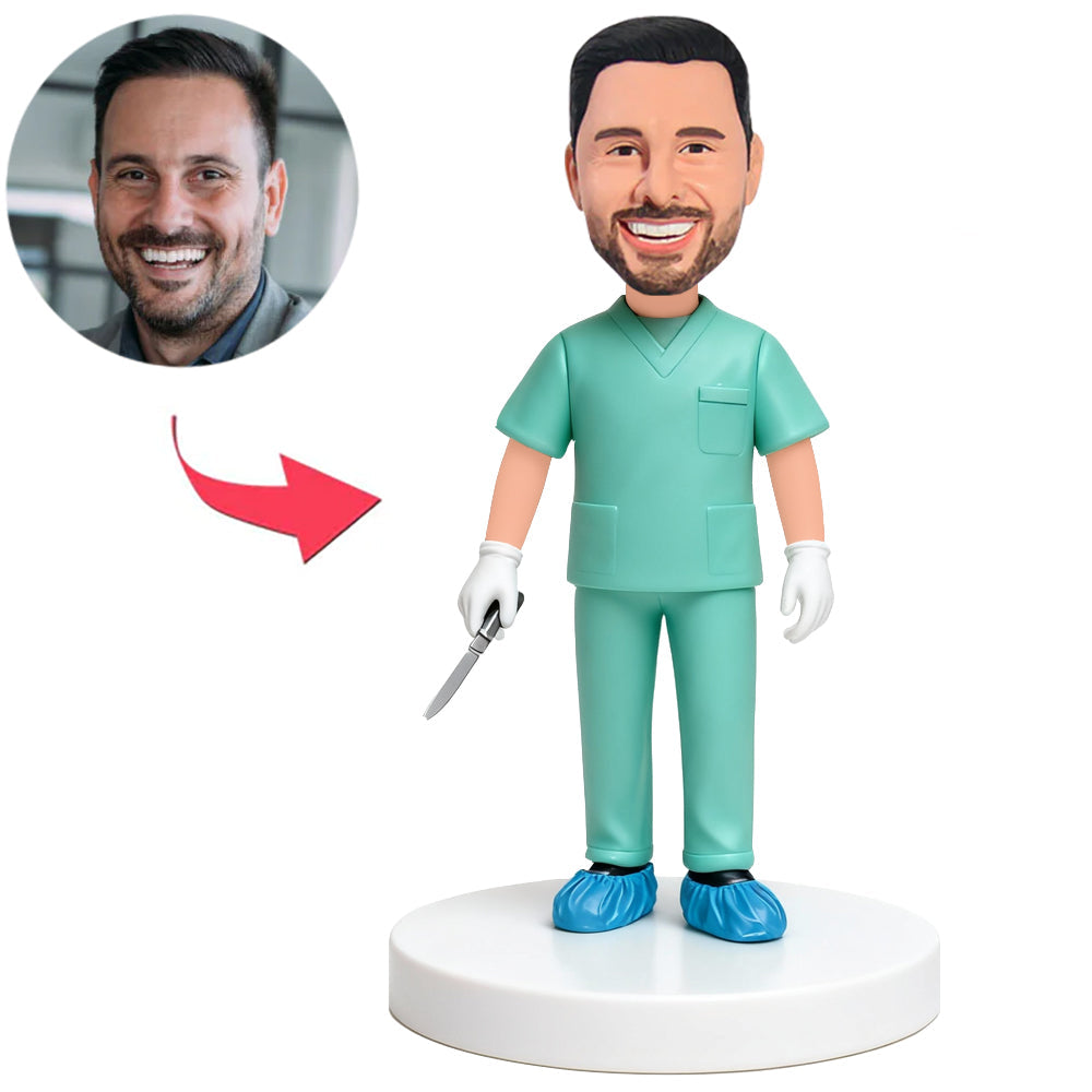 Surgical Male Doctor Holding Scalpel Custom Bobbleheads