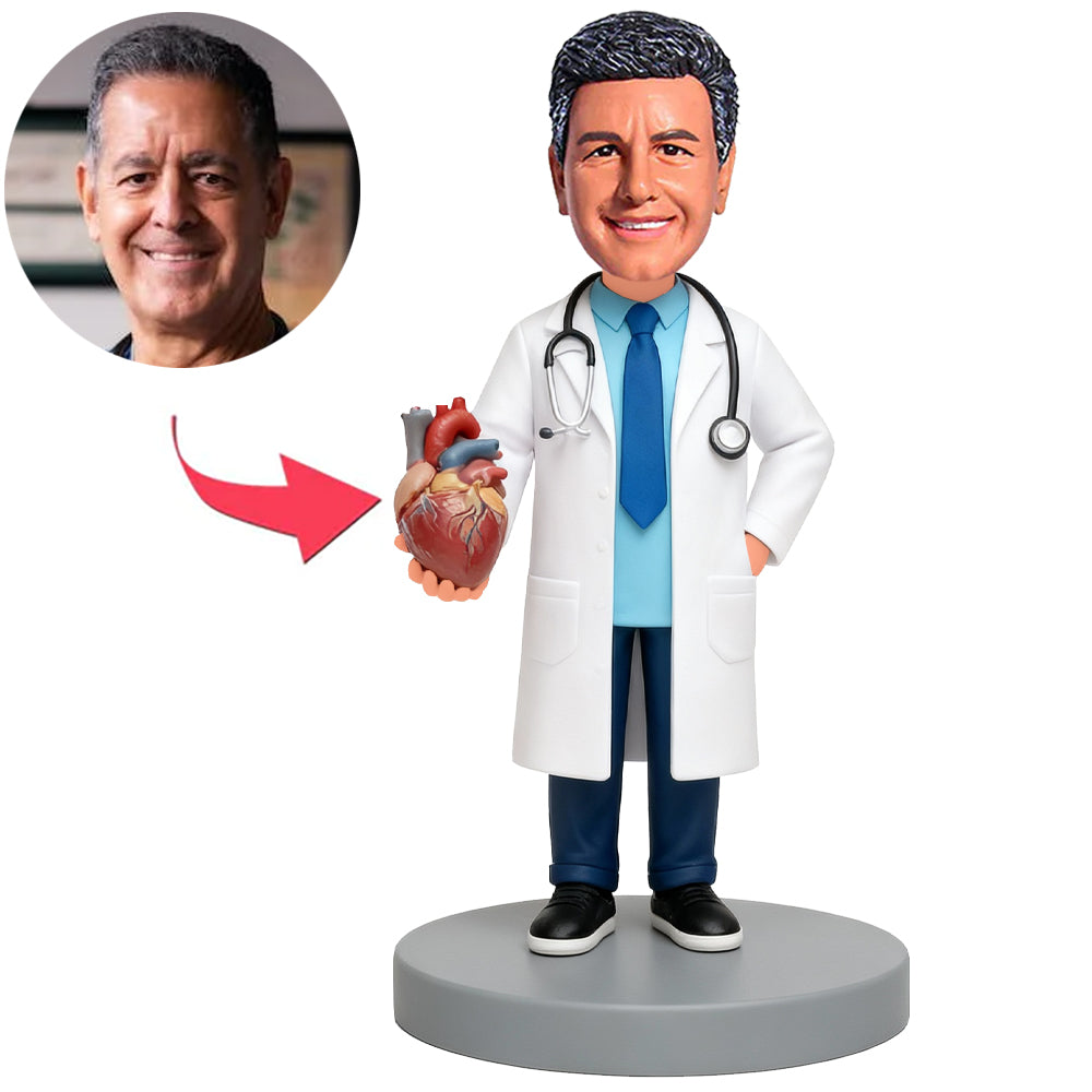 Male Doctor Cardiology Holding Heart Model Custom Bobbleheads