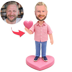Man Held Up A Pink Heart Custom Bobbleheads