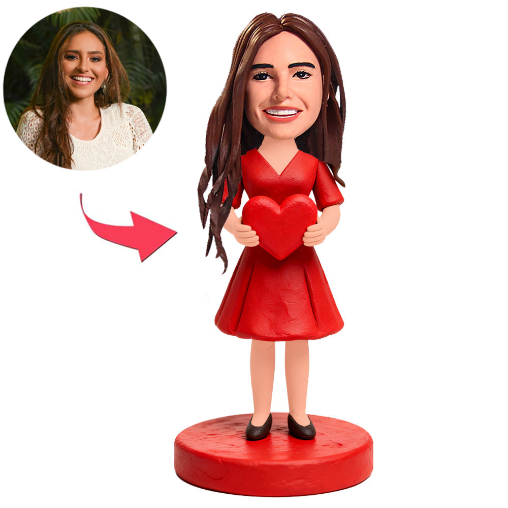 Girl in Dress Holding A Heart Custom Bobbleheads