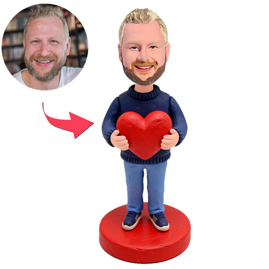 Casually Dressed Man Holding A Heart Custom Bobbleheads