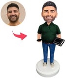 Teacher Holding Book And Blackboard Eraser Custom Bobbleheads Add Text