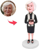 Female Teacher Holding Book Custom Bobbleheads Add Text