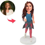 Casual Girl With Clothes Tied Around Waist Custom Bobbleheads Add Text