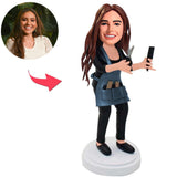 Female Barber Holding Scissors And Comb Custom Bobbleheads Add Text