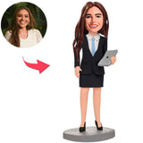 Business Woman Holding Laptop Custom Bobbleheads Add Text