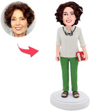 Older Female Teacher Custom Bobbleheads Add Text