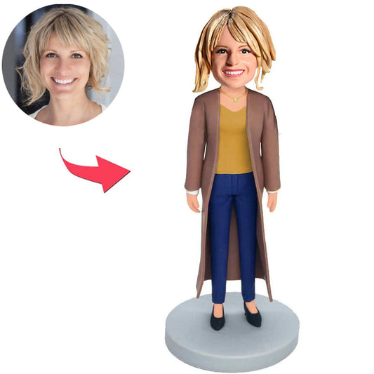 Woman Wearing Trench Coat Custom Bobbleheads