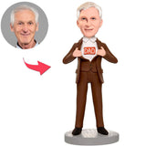 Brown Suit Business Dad Custom Bobbleheads With Engraved Text