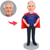 Super Dad Blue T-shirt Custom Bobbleheads With Engraved Text