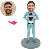Gifts for Dad Blue Business Suit Best Dad Custom Bobbleheads With Engraved Text