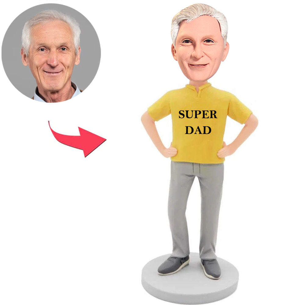Yellow Sweatshirt Super Dad Custom Bobbleheads