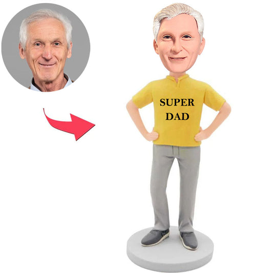 Yellow Sweatshirt Super Dad Custom Bobbleheads