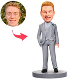 Grey Suit Groomsmen Custom Bobbleheads Add Text