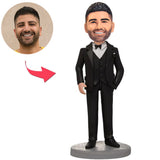 Black Suit Groomsmen Custom Bobbleheads Add Text