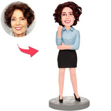 Blue Shirt Business Woman Custom Bobbleheads